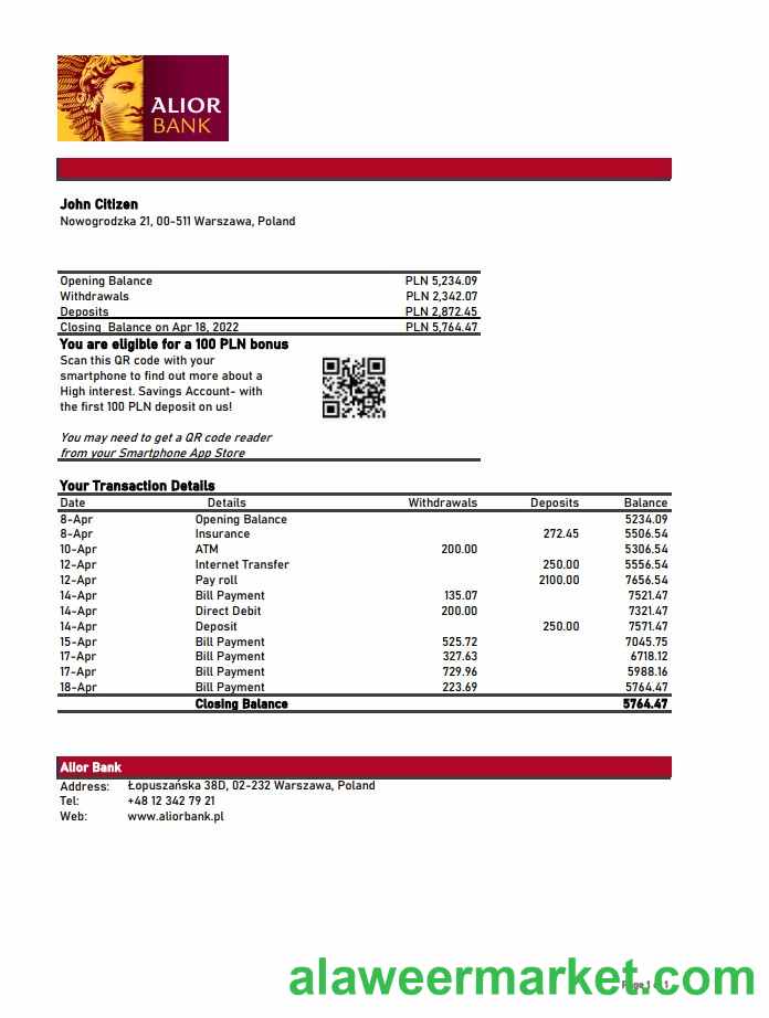 Poland Alior bank statement xls